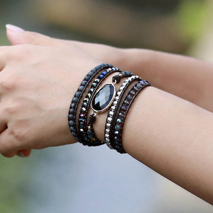 Black Onyx & Quartz Wrap Bracelet