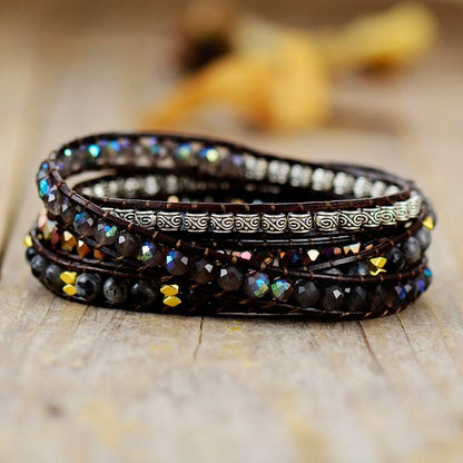 Black Onyx & Quartz Wrap Bracelet