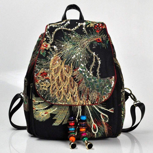 Peacock Embroidered Ethnic Style Backpack