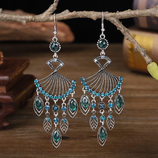 Hollow Rhinestone Drop Leaf Earrings