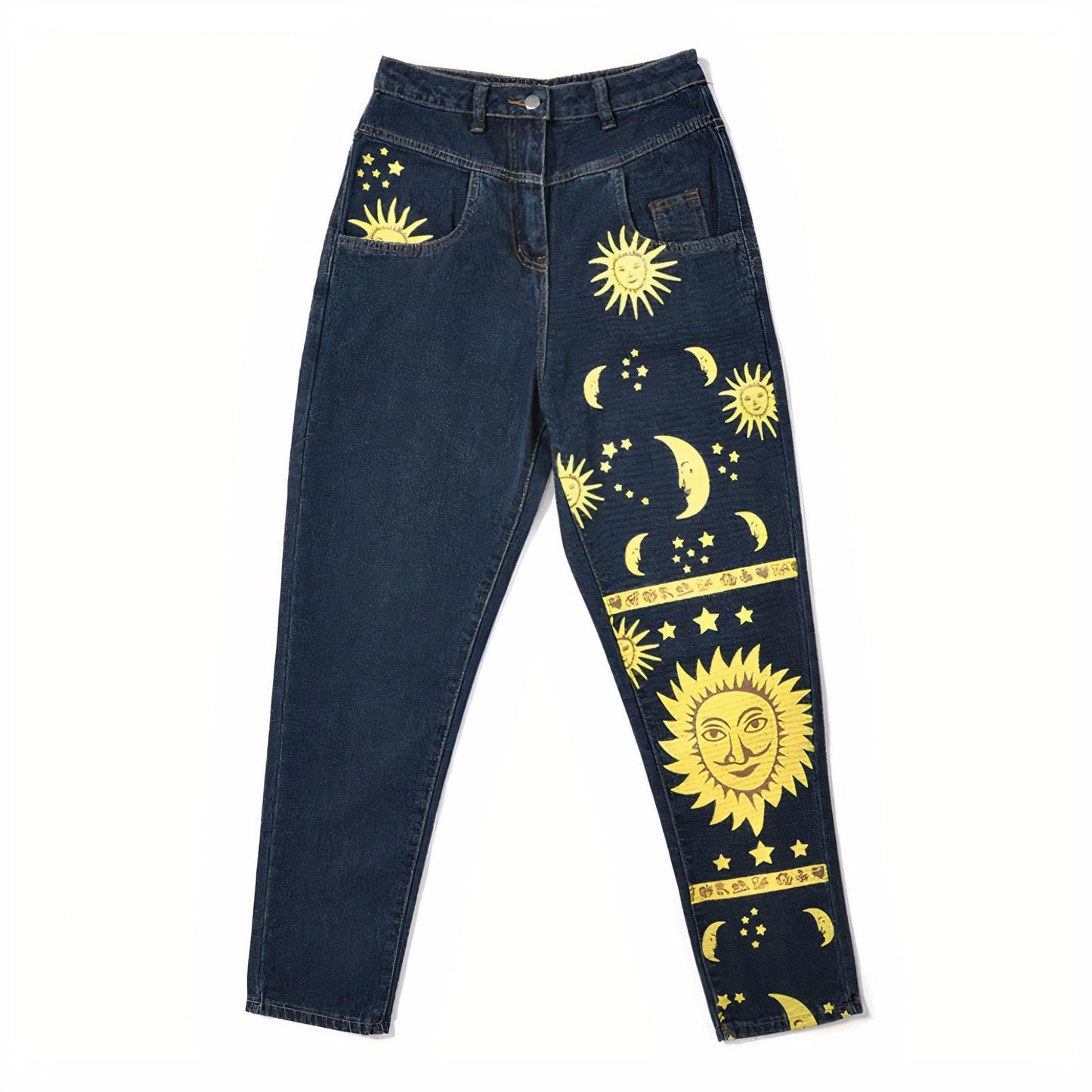 Sun and Moon Print Jeans