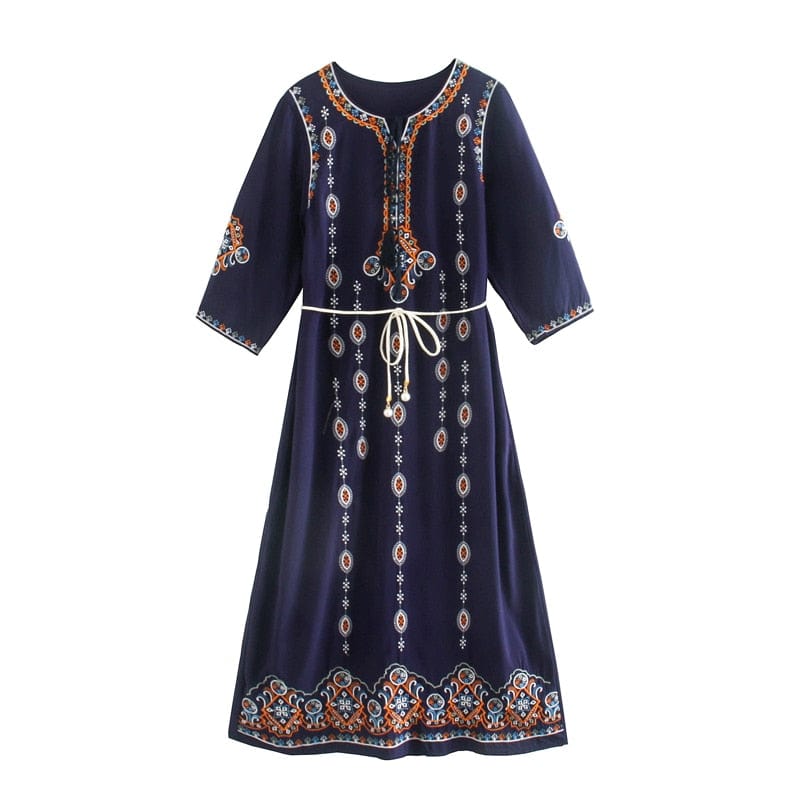 Ignatia Boho Embroidery Midi Dress