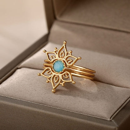 Blue Opal Lotus Flower Ring