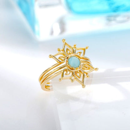 Blue Opal Lotus Flower Ring