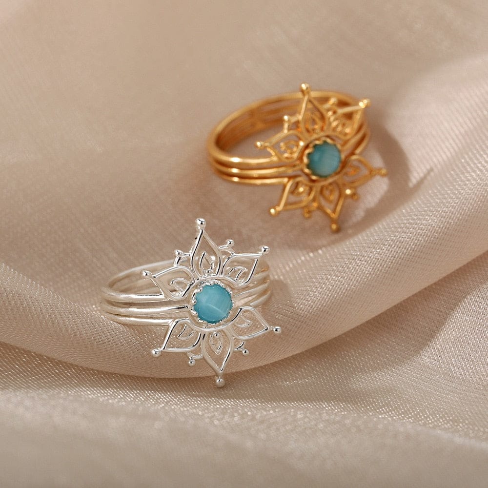 Blue Opal Lotus Flower Ring