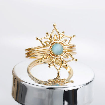 Blue Opal Lotus Flower Ring