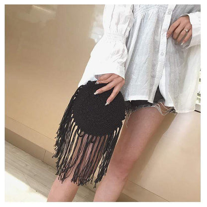 Bohemian Straw and Tassels Crossbody Bag