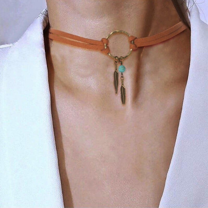 Boho Feather Choker Necklace