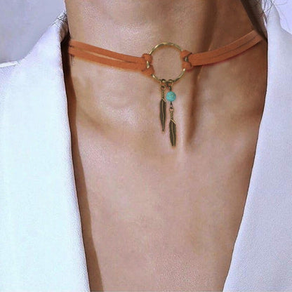 Boho Feather Choker Necklace