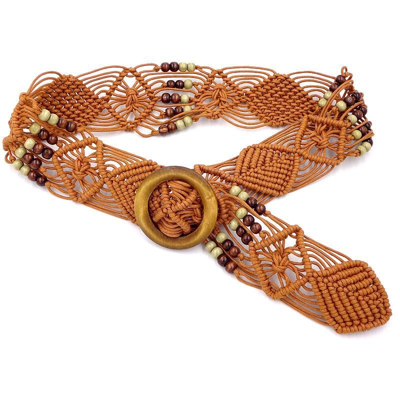 Boho Macrame Belt With Wooden Buckle