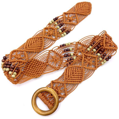 Boho Macrame Belt With Wooden Buckle