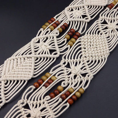 Boho Macrame Belt With Wooden Buckle