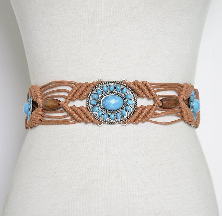 Rillen Macrame Belt With Turquoise Stones