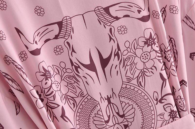 Bull Skull Print Kimono