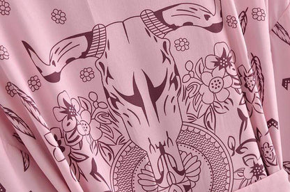 Bull Skull Print Kimono