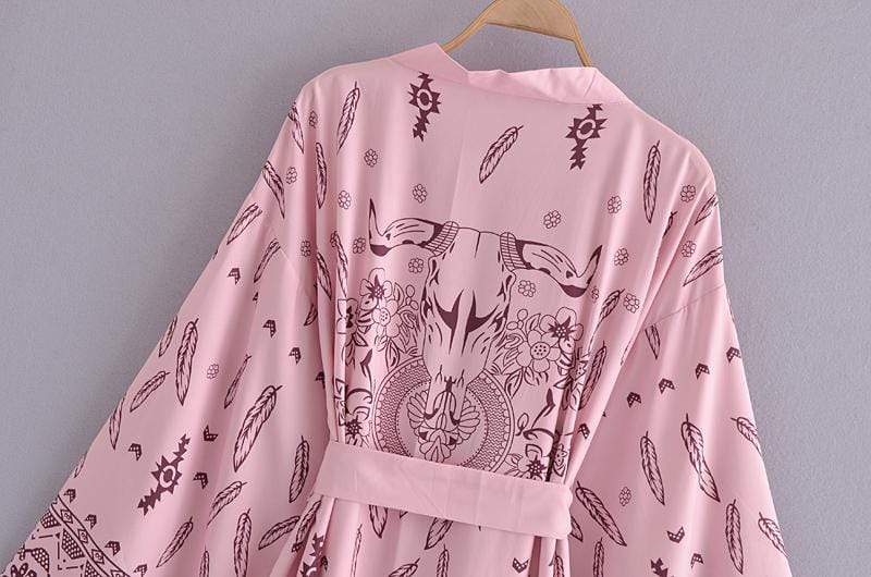 Bull Skull Print Kimono