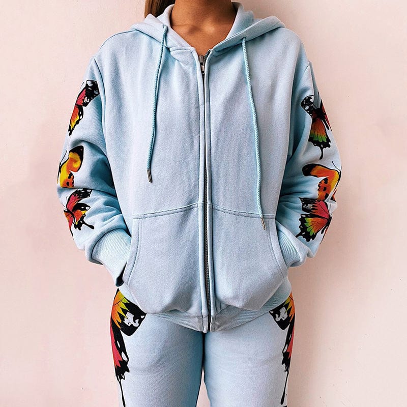 Butterfly Print Hoodie & Jogger Set