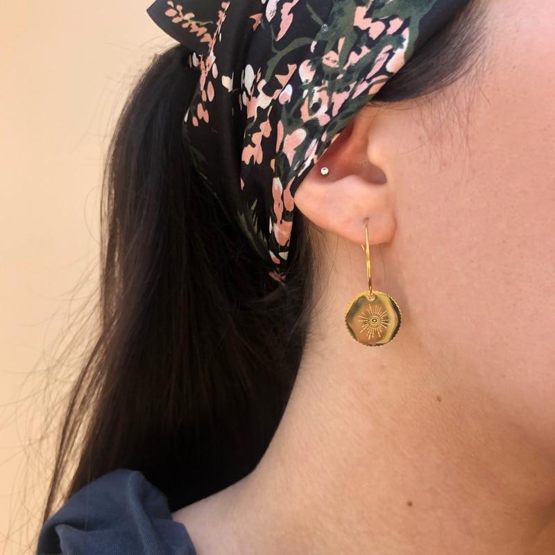 Celestial Hoop Earring With Sun Drops In Gold