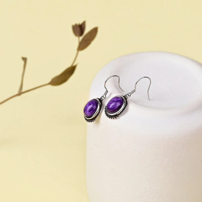 Natural Charoite Sterling Silver Drop Earrings