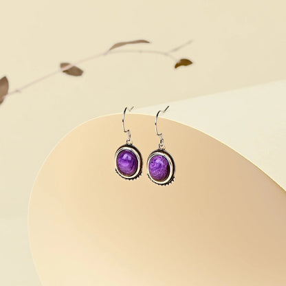 Natural Charoite Sterling Silver Drop Earrings