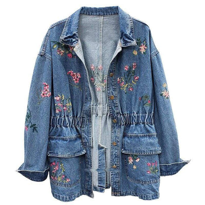 Clover Floral Embroidery Denim Jacket