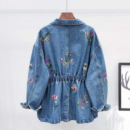 Clover Floral Embroidery Denim Jacket