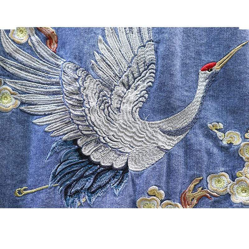 Crane Embroidered Denim Jacket (2 Colors)