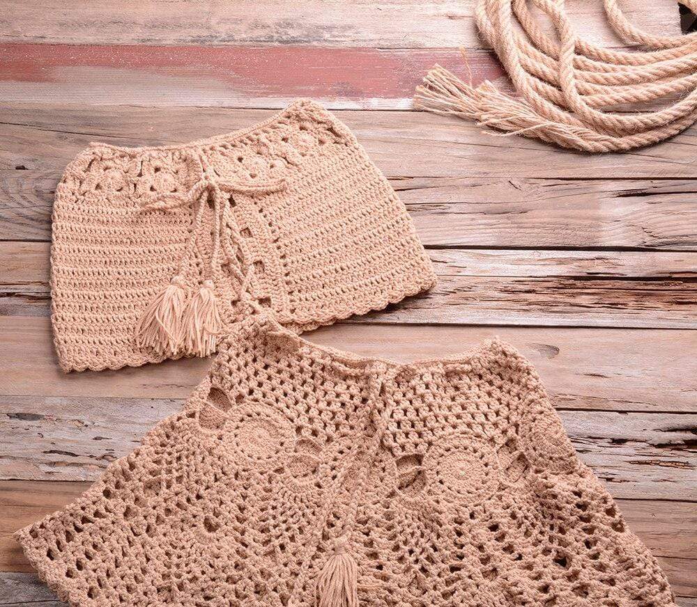 Crochet Bikini Top Skirt Set