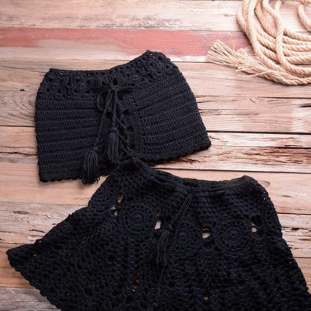 Crochet Bikini Top Skirt Set