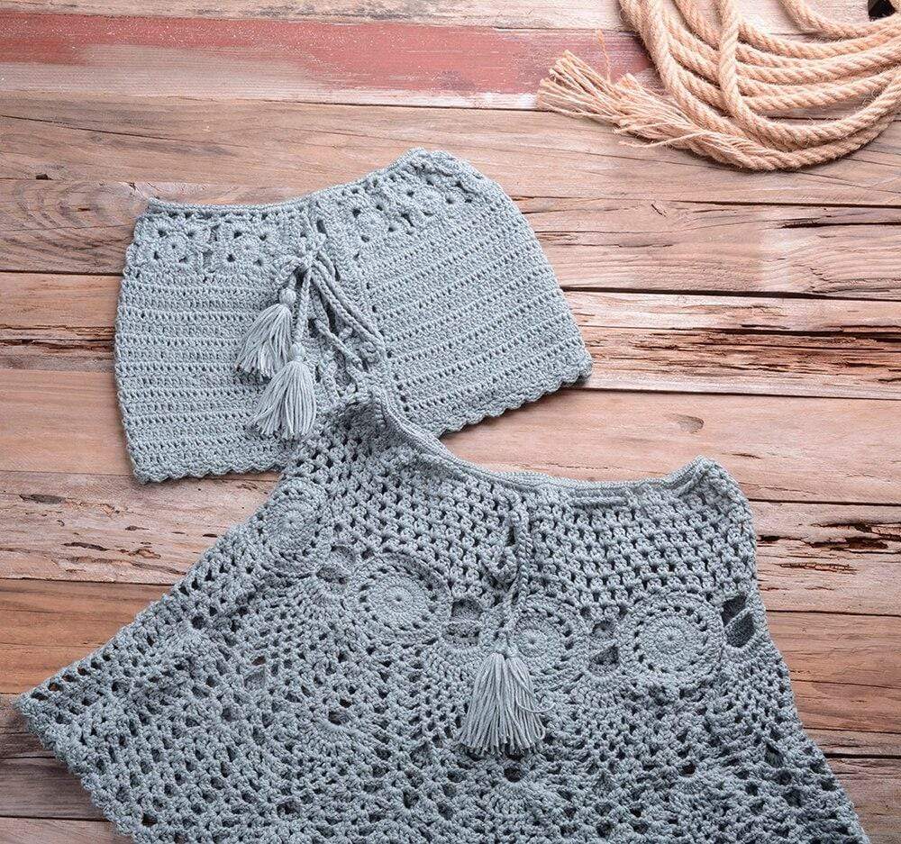 Crochet Bikini Top Skirt Set