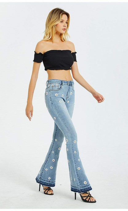 Daisies Embroidered Flare jeans