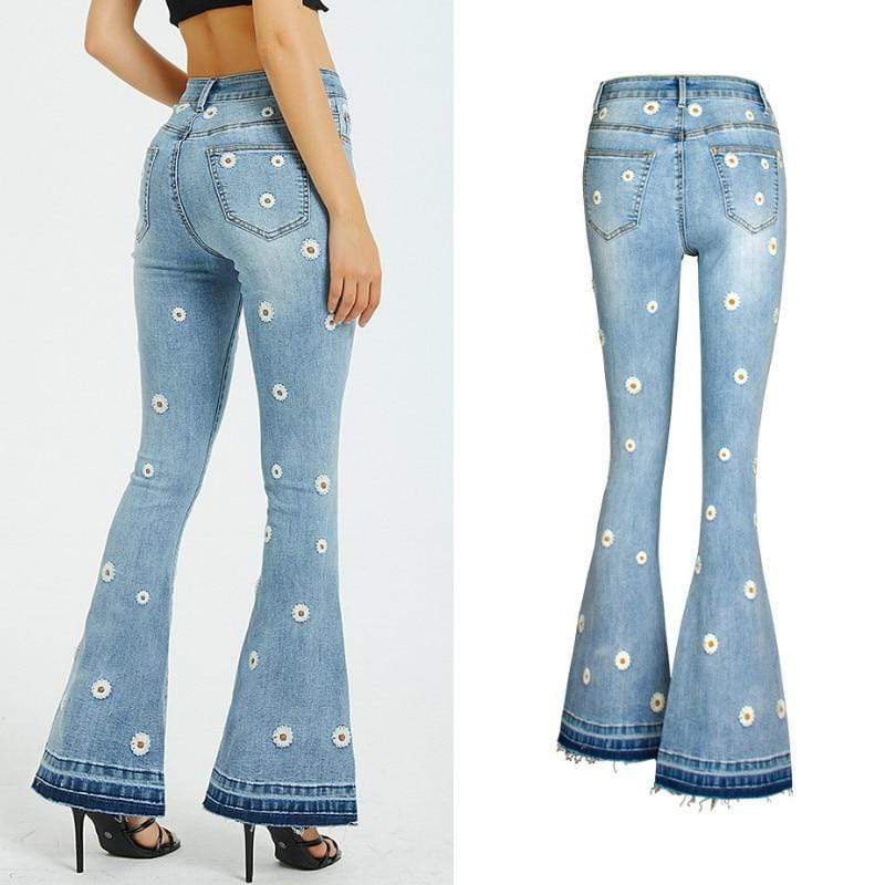 Daisies Embroidered Flare jeans