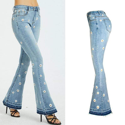 Daisies Embroidered Flare jeans