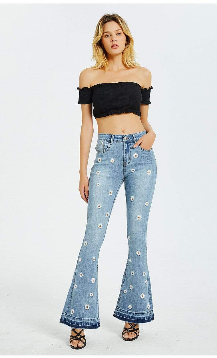 Daisies Embroidered Flare jeans