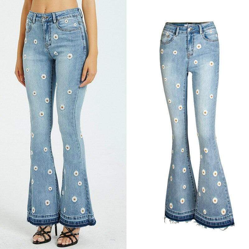 Daisies Embroidered Flare jeans