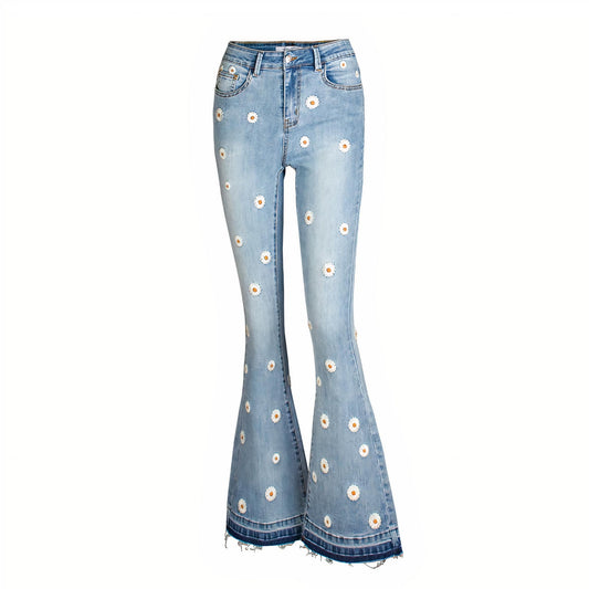 Daisies Embroidered Flare jeans