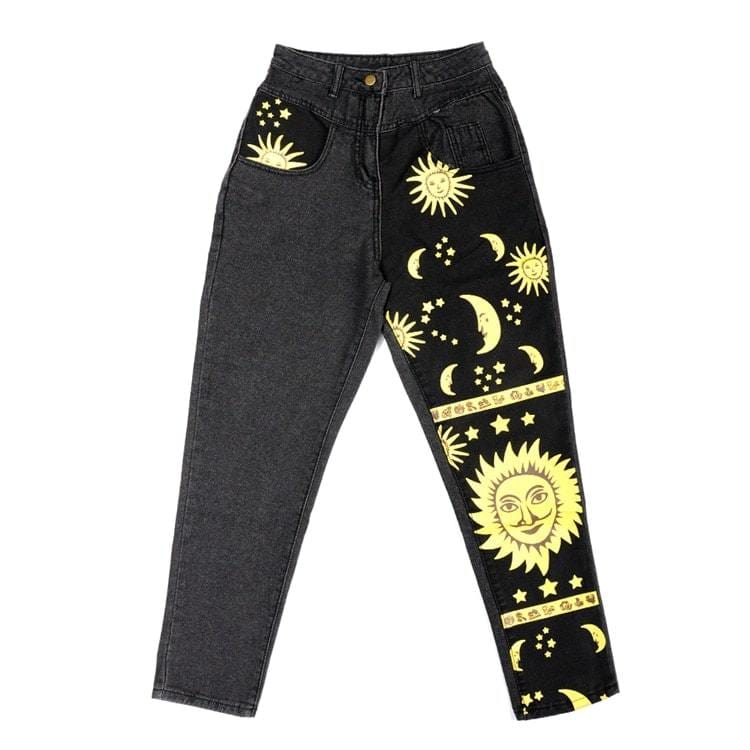 Sun and Moon Print Jeans