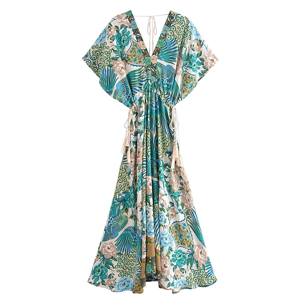 Mali Peacock Floral Maxi Dress