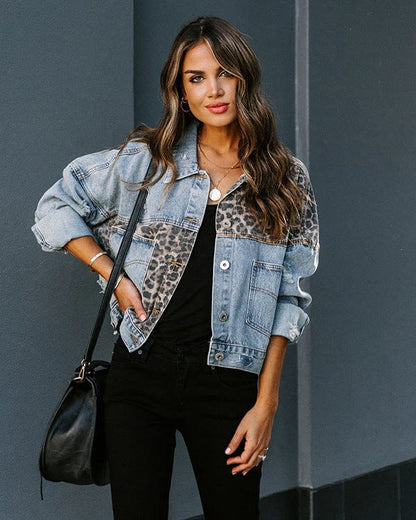 Devona Leopard Print Denim Jacket