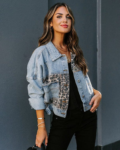 Devona Leopard Print Denim Jacket