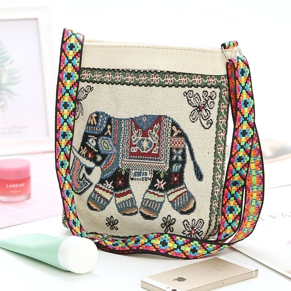 Elephant Embroidered Shoulder Bag