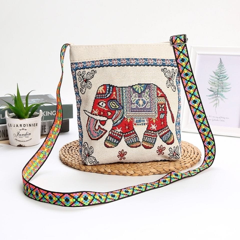 Elephant Embroidered Shoulder Bag