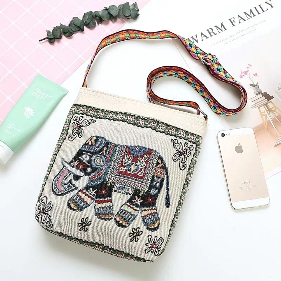 Elephant Embroidered Shoulder Bag