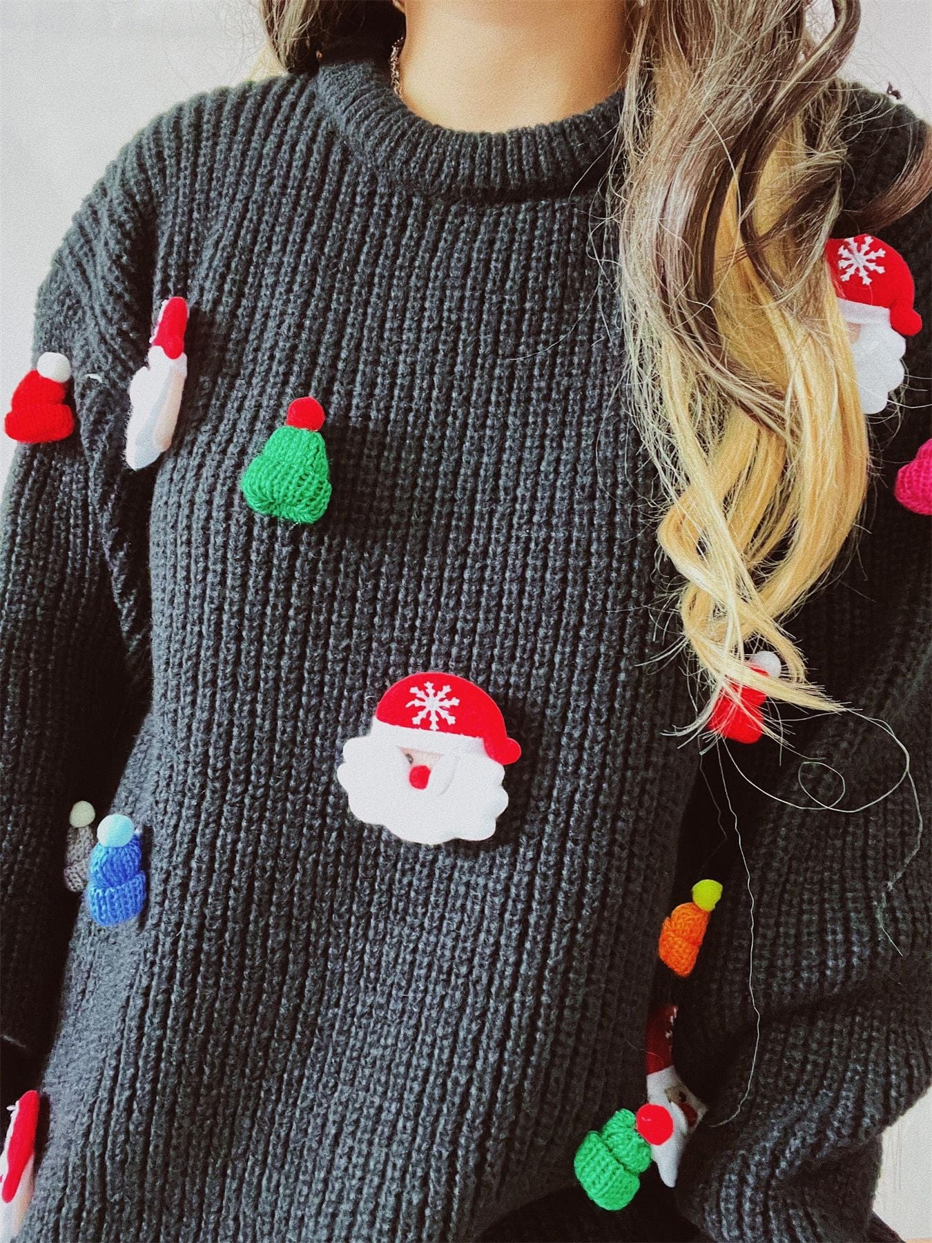 Embroidered Santa Pullover Sweater