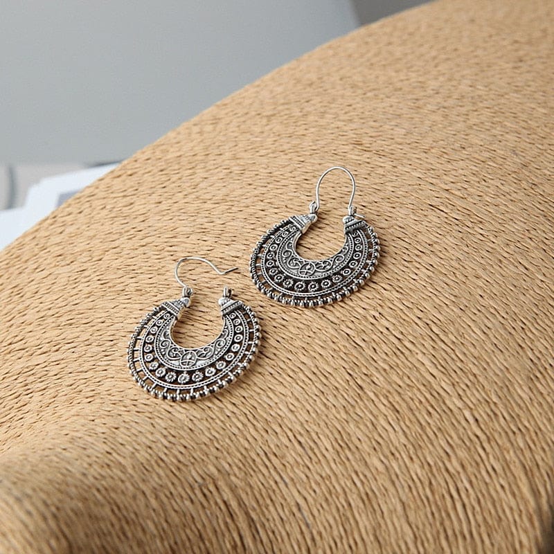 Ethnic Drop Hoop Earring