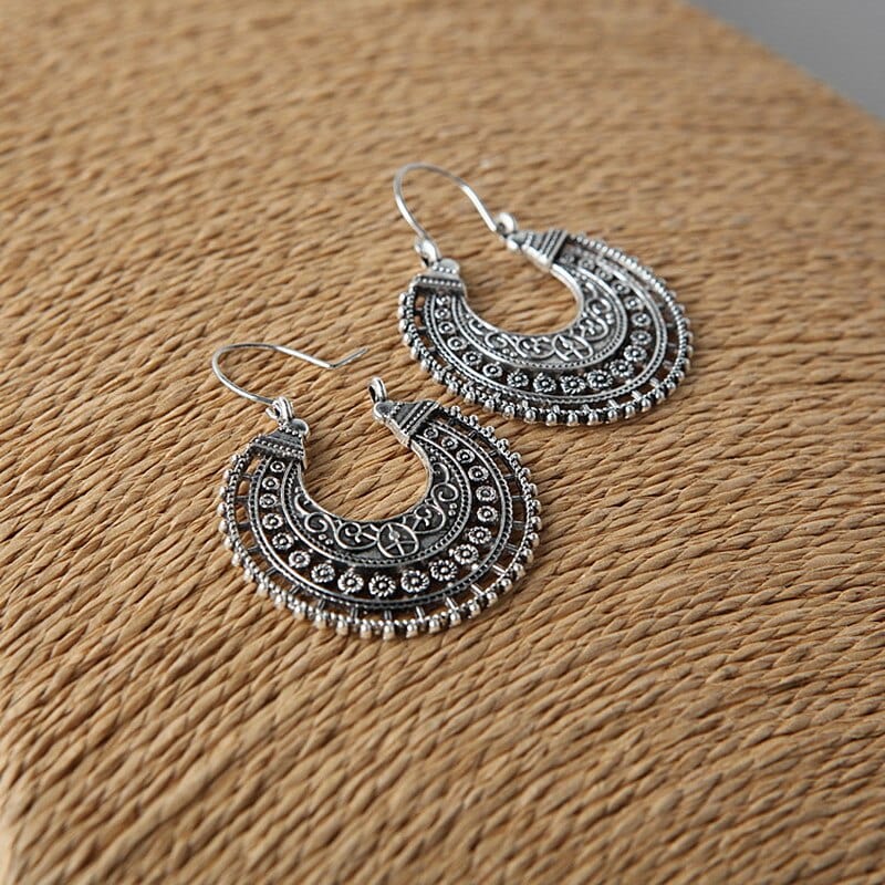 Ethnic Drop Hoop Earring