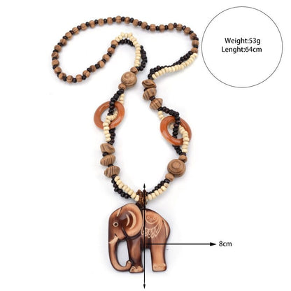 Ethnic Elephant Wooden Beads Necklace