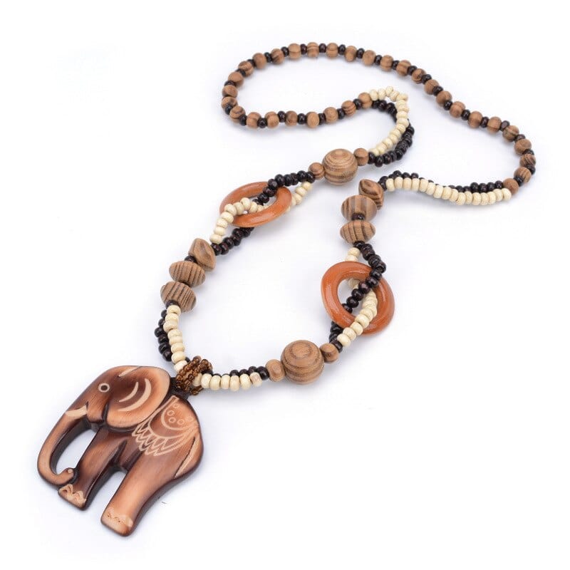 Ethnic Elephant Wooden Beads Necklace