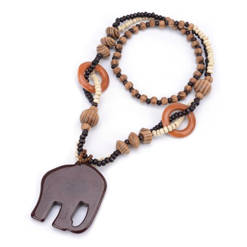 Ethnic Elephant Wooden Beads Necklace