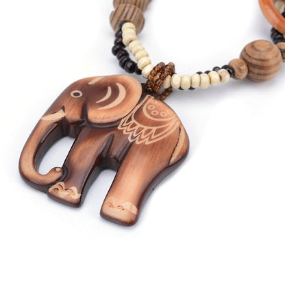 Ethnic Elephant Wooden Beads Necklace